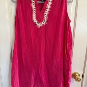 Pink Sleeveless Tunic with Embroidered Neckline